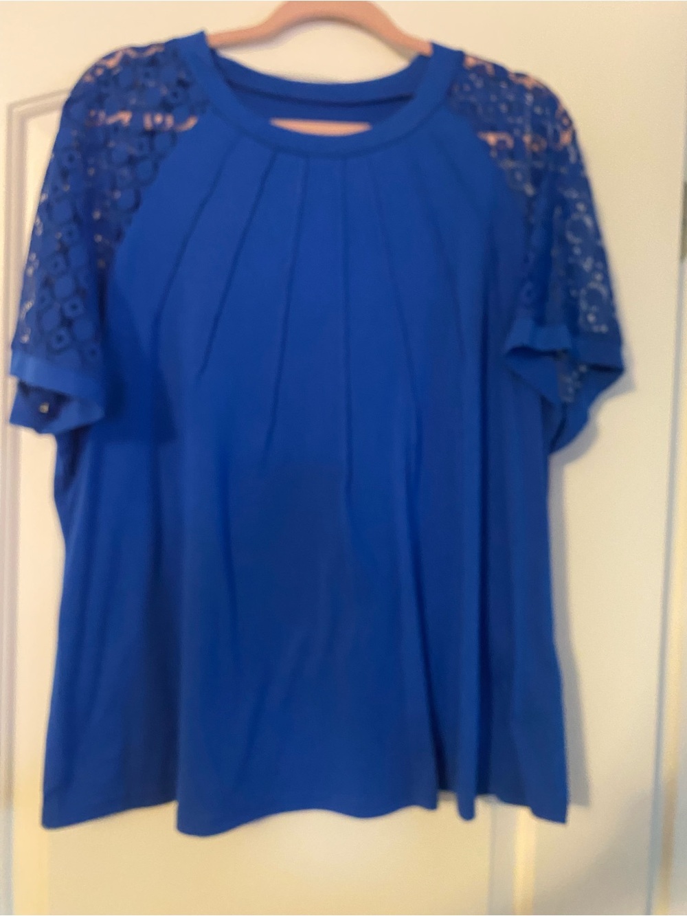 SHEIN Royal Blue Short Sleeve Top with Lace Shoulders